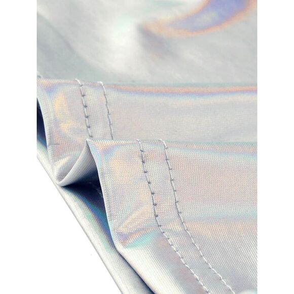 Metallic Crop Top Mock Neck Long Sleeve Zip Up Party Shiny Tops Silver - Picture 5 of 5